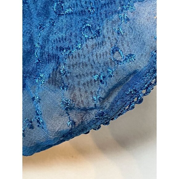 Vintage Floral Lace Top M Blue Coastal Boho Western Hippie Classic 80s Indie - Picture 11 of 15